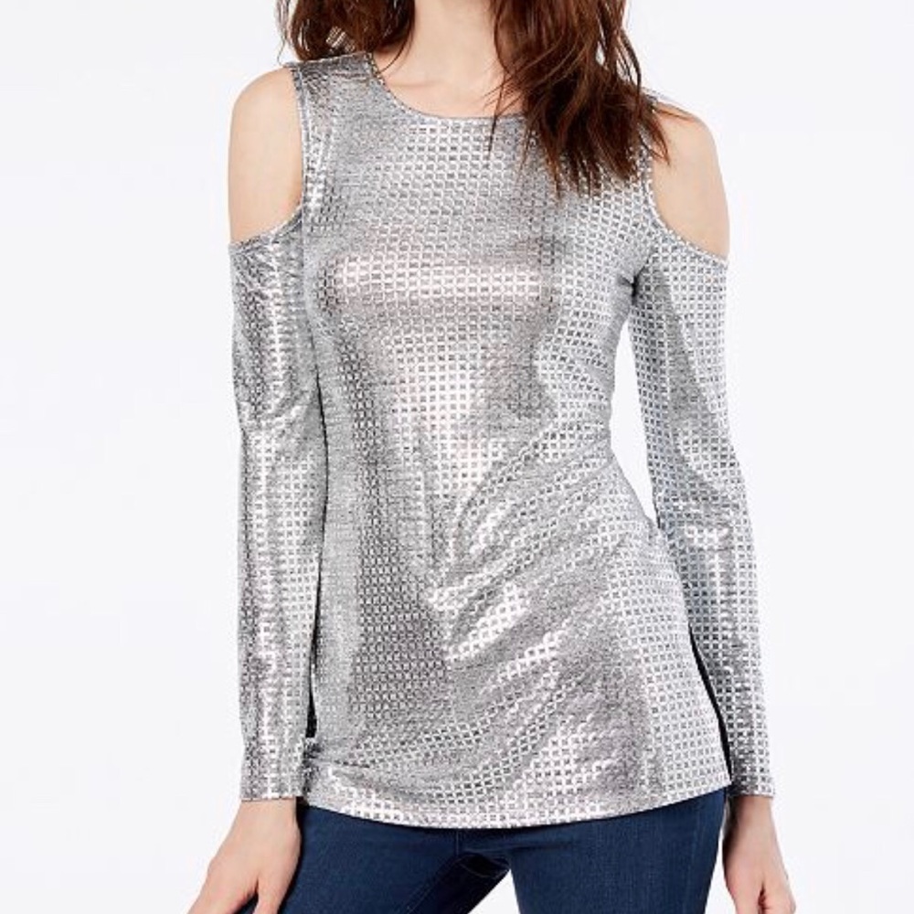 Michael Kors Metallic Cold-Shoulder Top